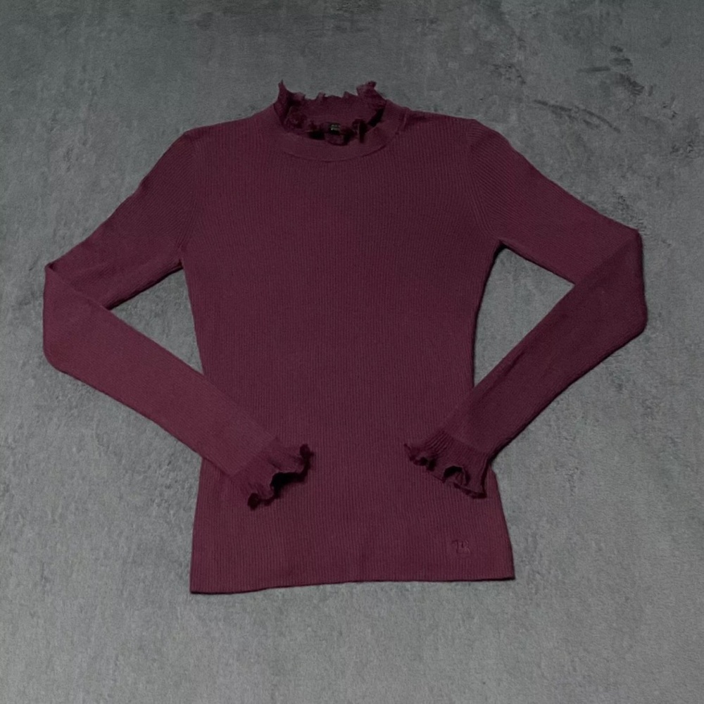Ted Baker Sweater Dvana Frilled Trim Ribbed Jumper Women Size S Deep Purple Wine